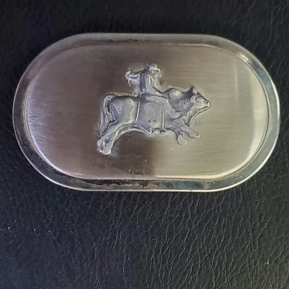 Bull Rider Belt Buckle Silver Tone Oval Western Rodeo Cowboy Large Statement